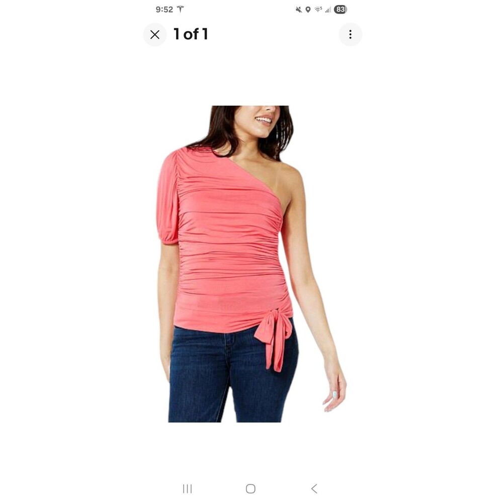 NWOT Colleen Lopez Ruched One Shoulder Top Shirt Blouse Womens Plus SZ Coral